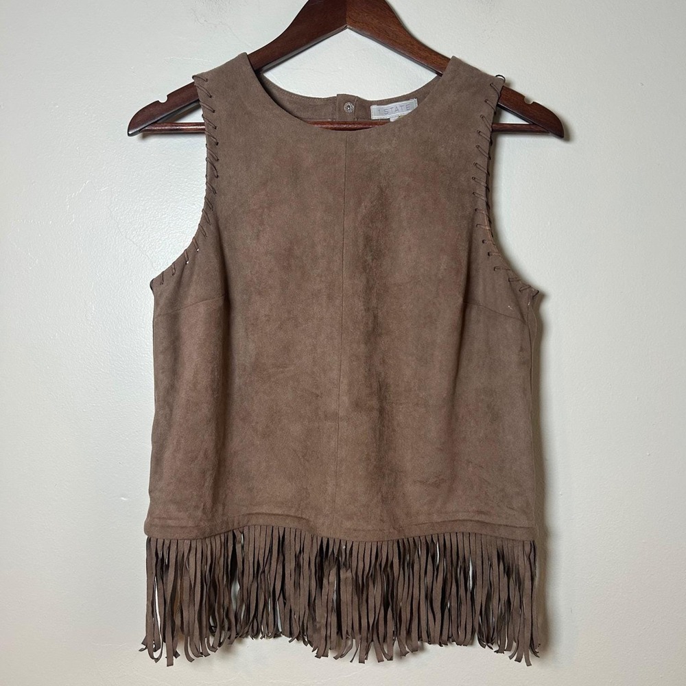 1 STATE Brown Suede Fringe Tank Women's Size S